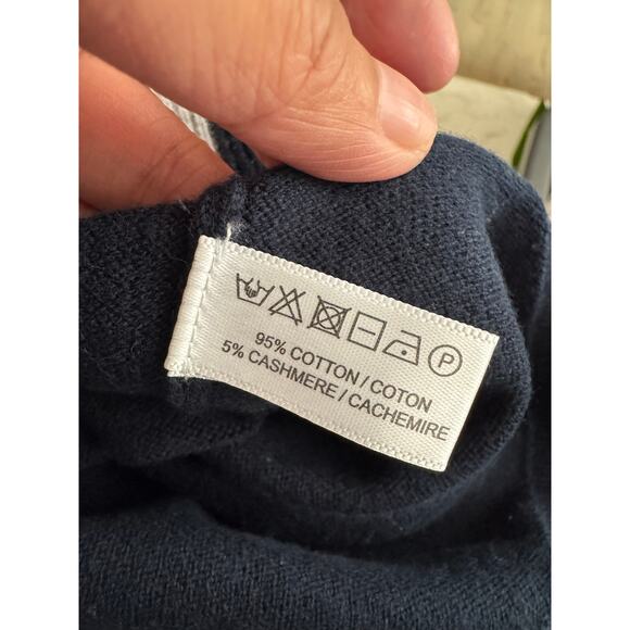 Lisa Todd Patch V-Neck Cotton/Cashmere Sweater Sequin Elbow Patches Navy XS - Picture 14 of 14